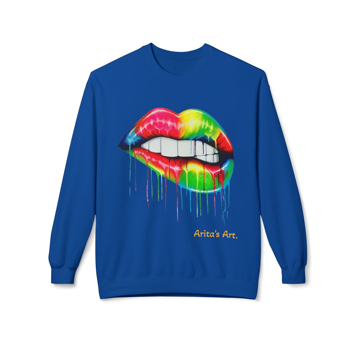 Rainbow Drip Lip Crewneck Sweatshirt — Colorful Biting Lips Graphic