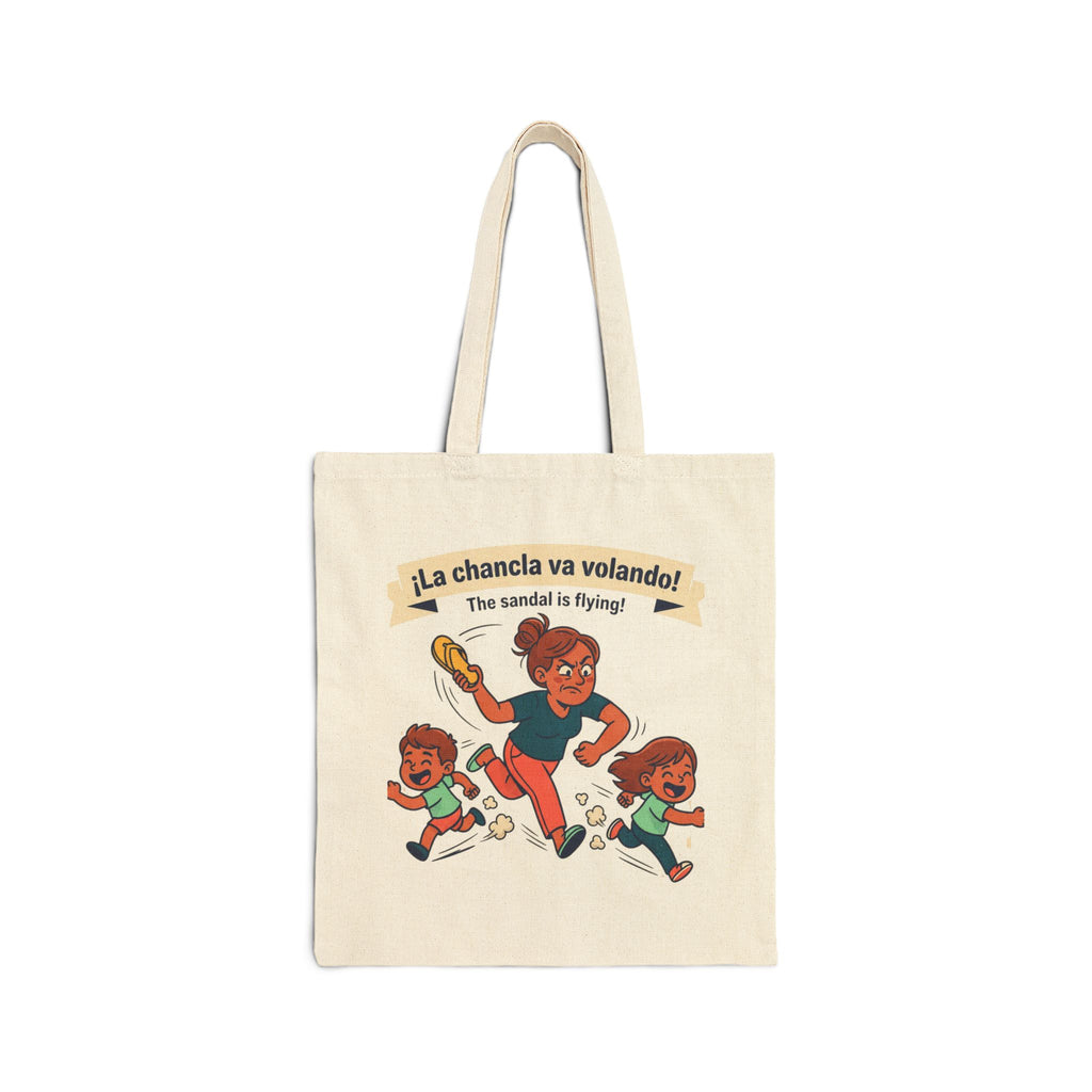 Tote Bag — "La chancla va volando! (The sandal is flying!)" Funny Family Mom Graphic Tote