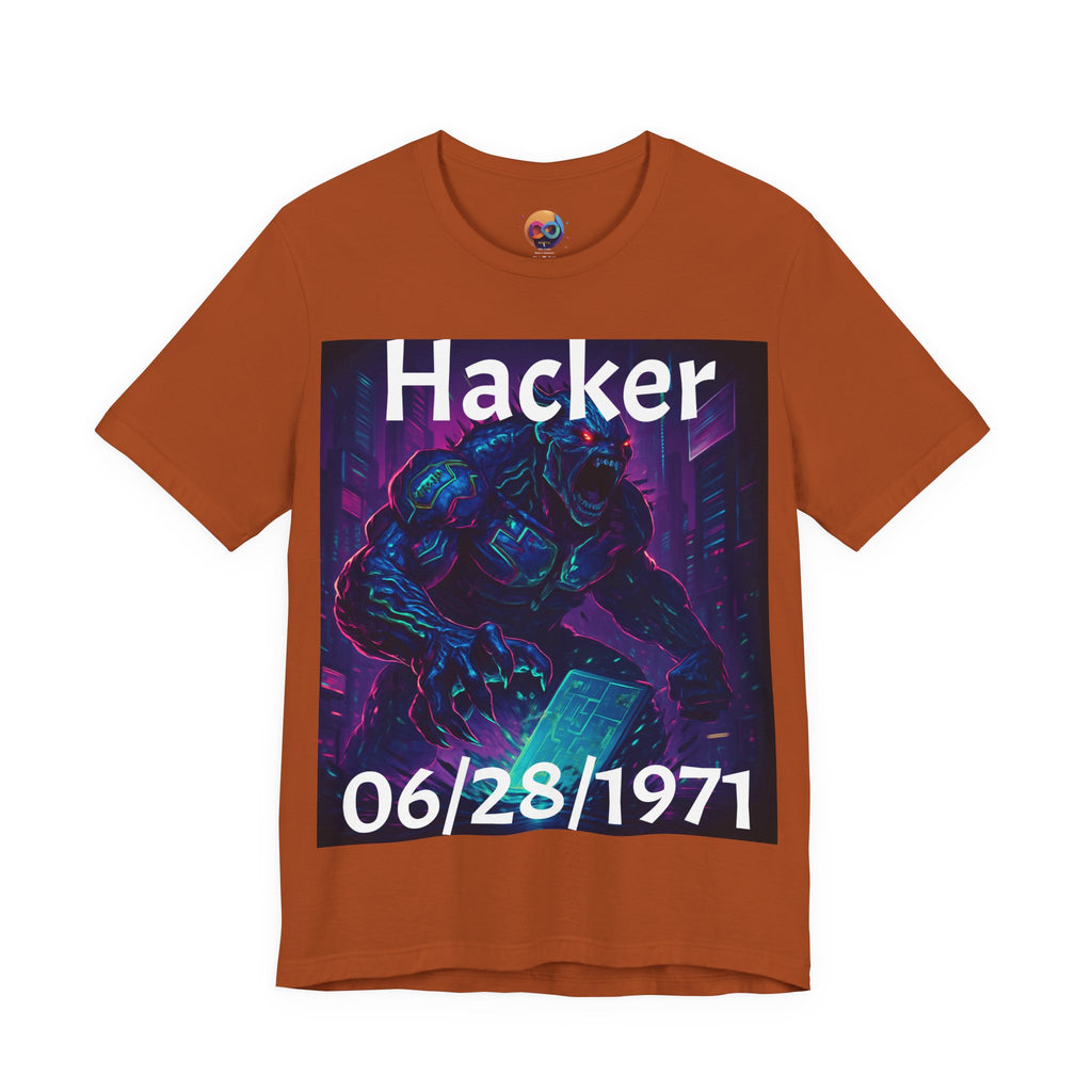 HACKER— '06/28/1971' Graphic tee. Dark Creature Illustration