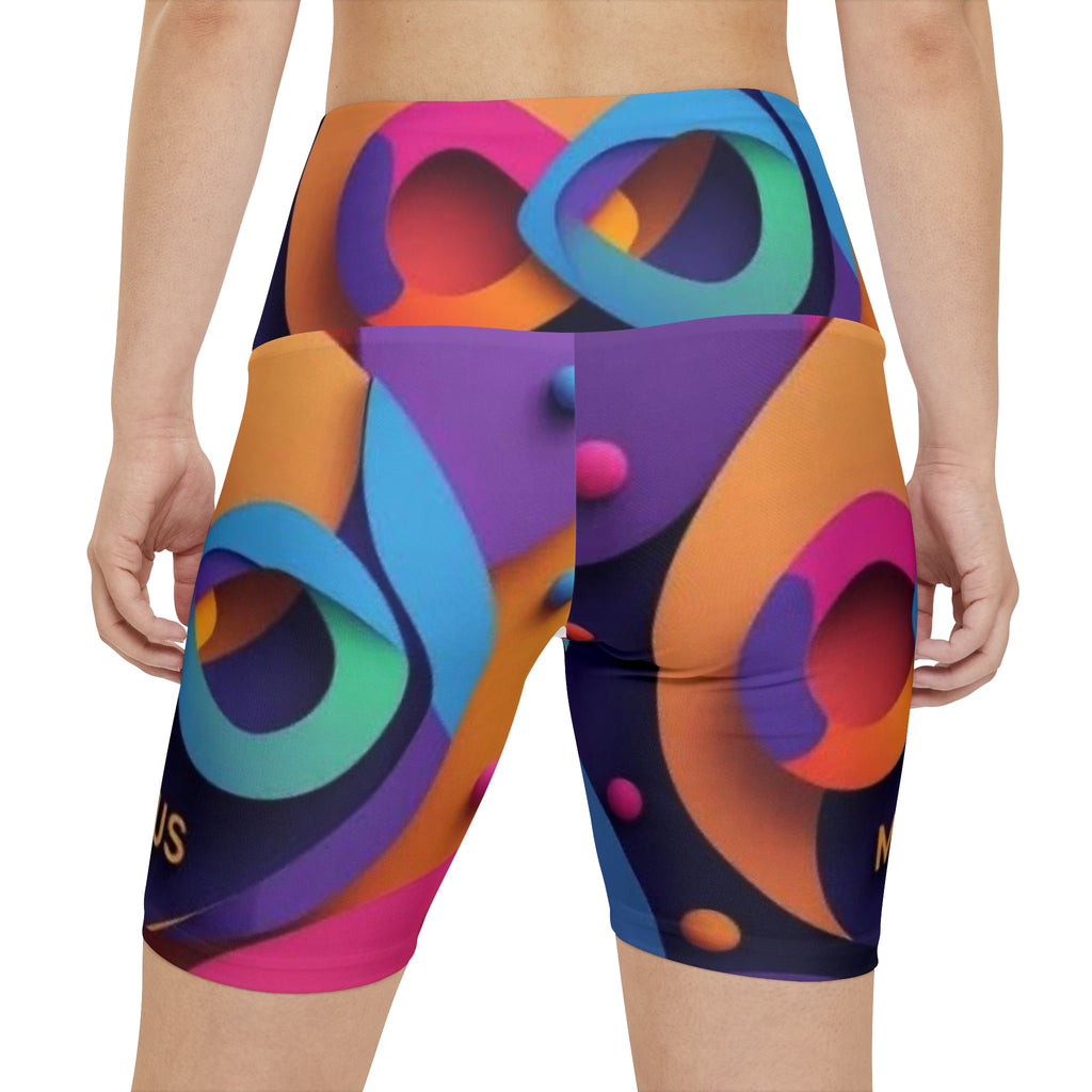 MAYUS Women's Workout Shorts — Vibrant Abstract Colorful 3D Swirl AOP