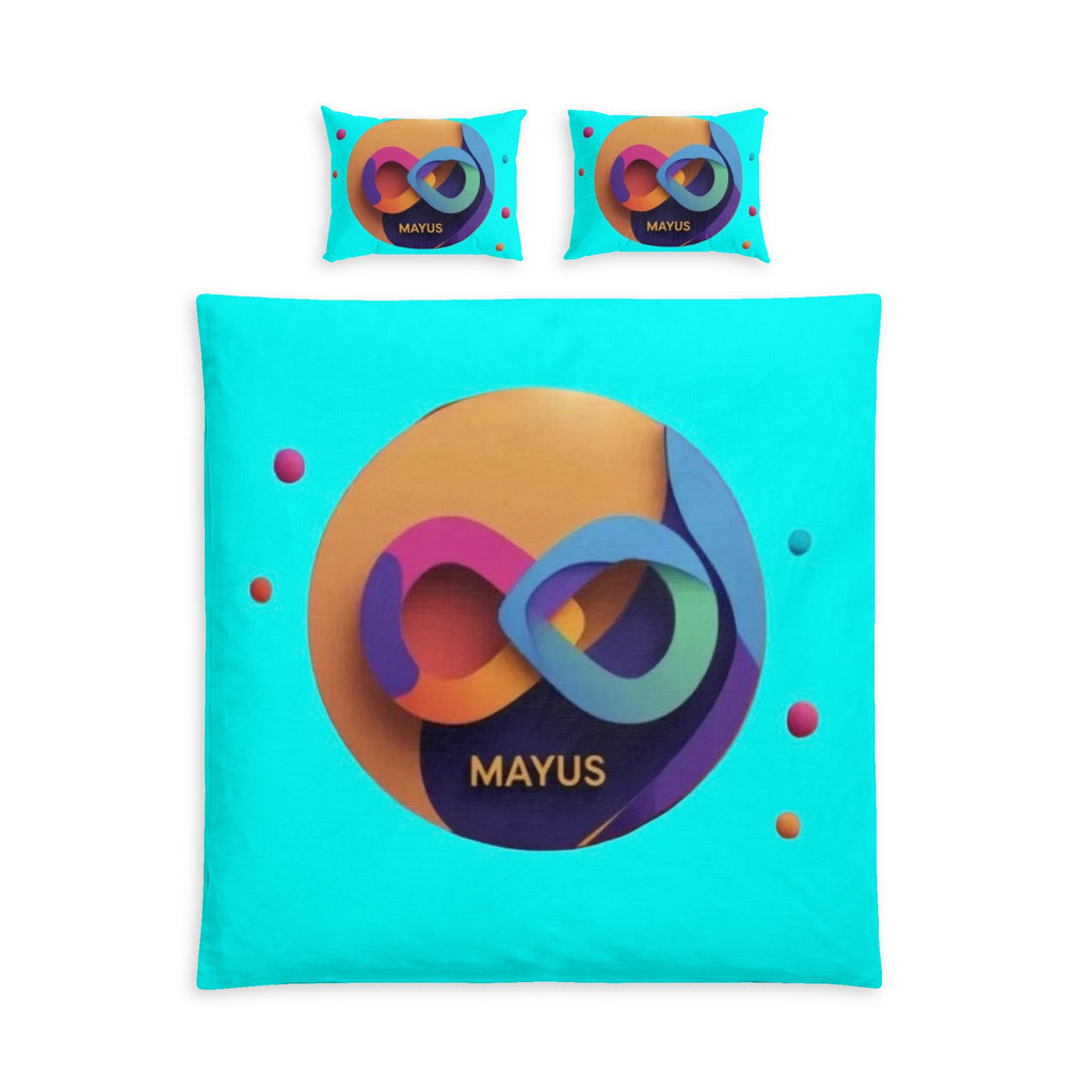 MAYUS Modern Infinity Cotton Bed Set – Turquoise Geometric Design with 'MAYUS' Accent