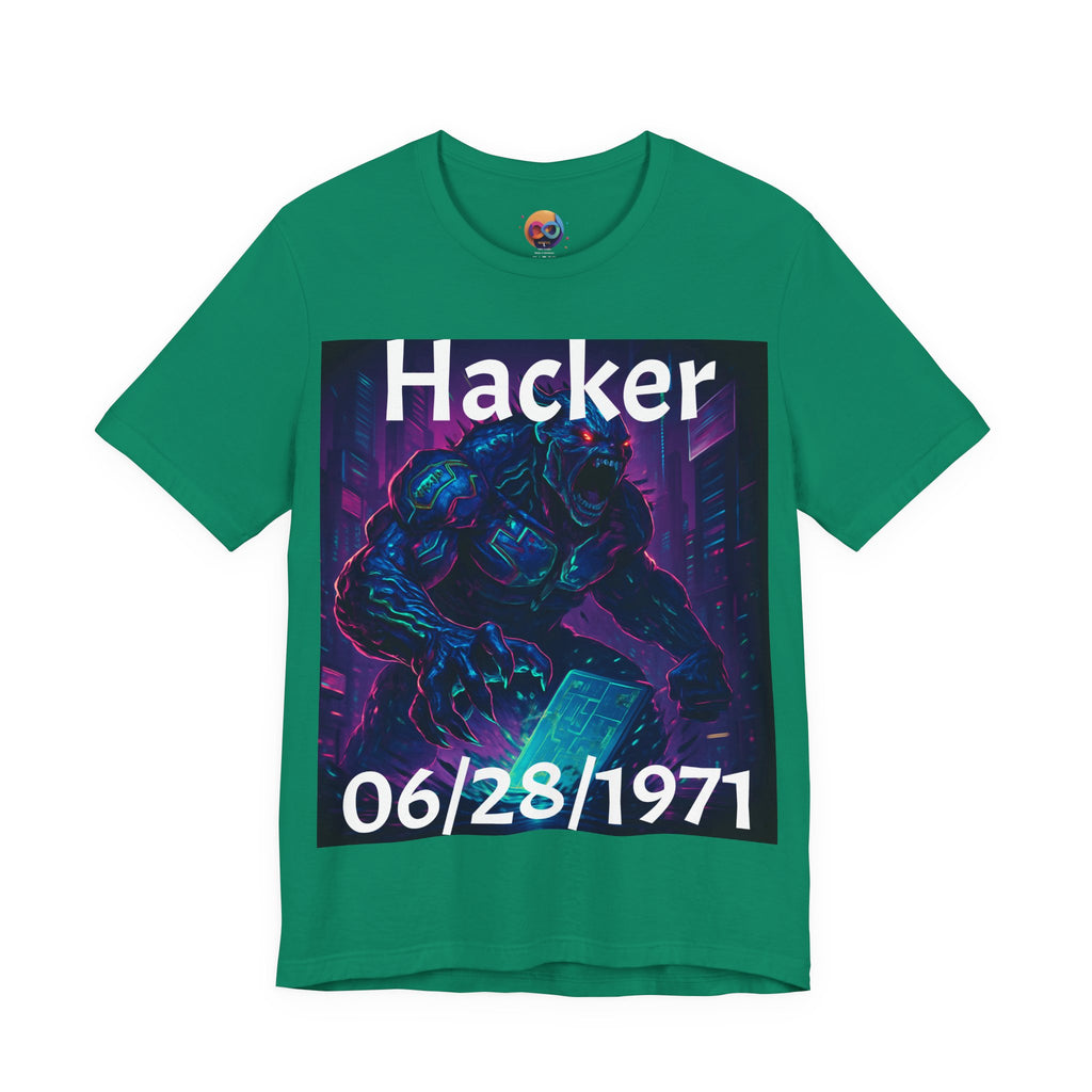 HACKER— '06/28/1971' Graphic tee. Dark Creature Illustration