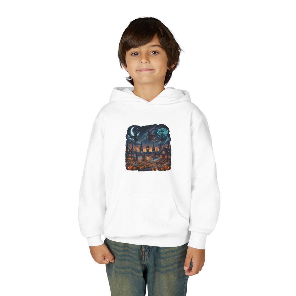 HALLOWEEN Youth Hoodie — Cozy Autumn Cabin Night Illustration