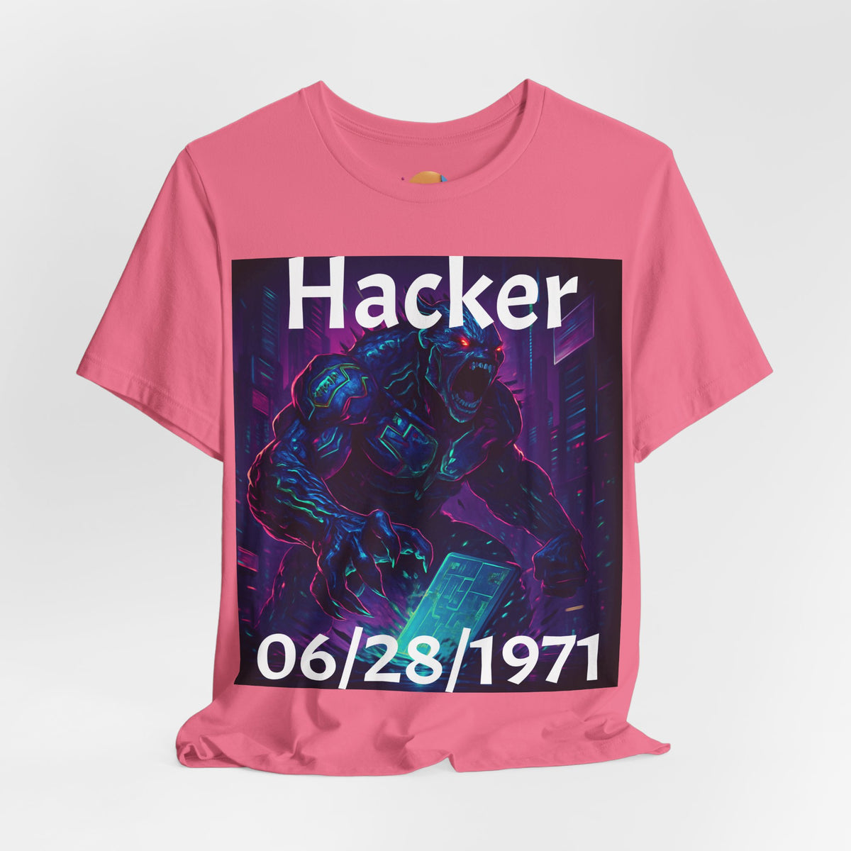 HACKER— '06/28/1971' Graphic tee. Dark Creature Illustration