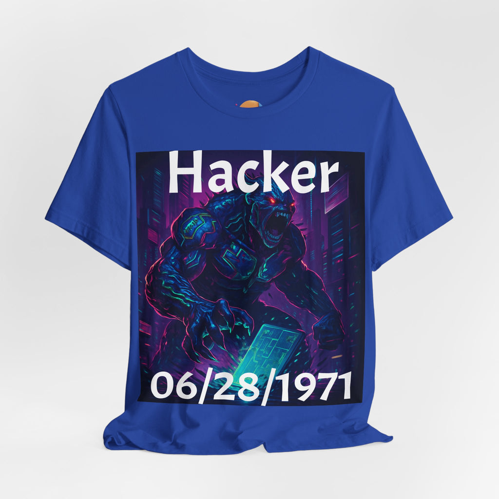HACKER— '06/28/1971' Graphic tee. Dark Creature Illustration