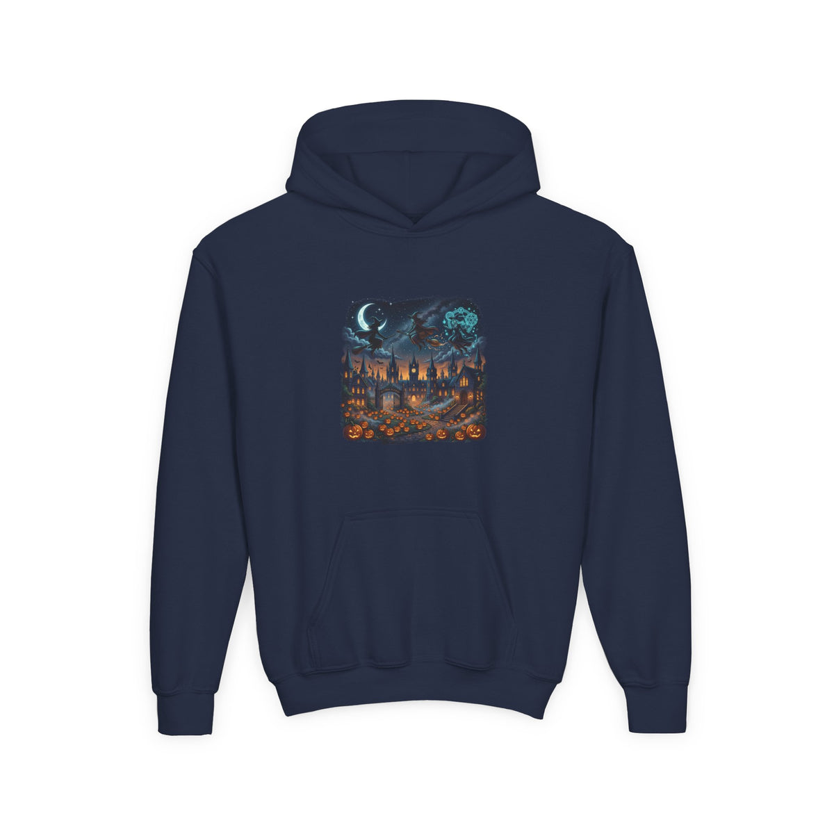 HALLOWEEN Youth Hoodie — Cozy Autumn Cabin Night Illustration