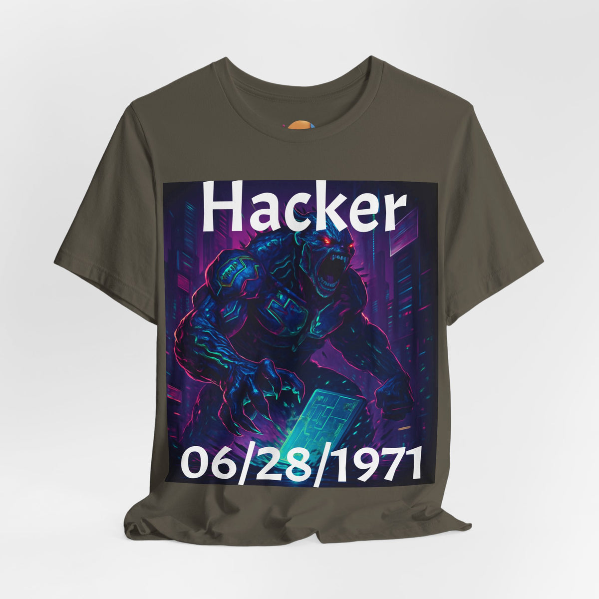 HACKER— '06/28/1971' Graphic tee. Dark Creature Illustration