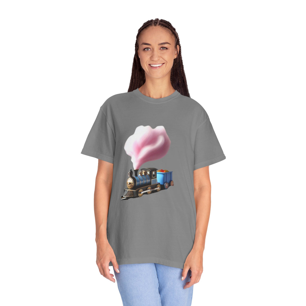 Vintage Steam Train T-Shirt with cotton candy’s Pink Smoke .—