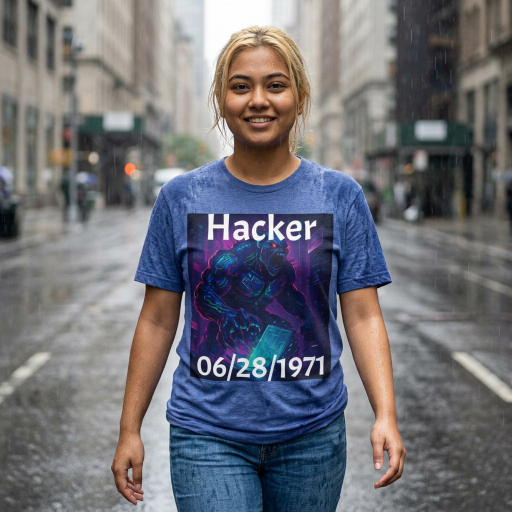 HACKER— '06/28/1971' Graphic tee. Dark Creature Illustration