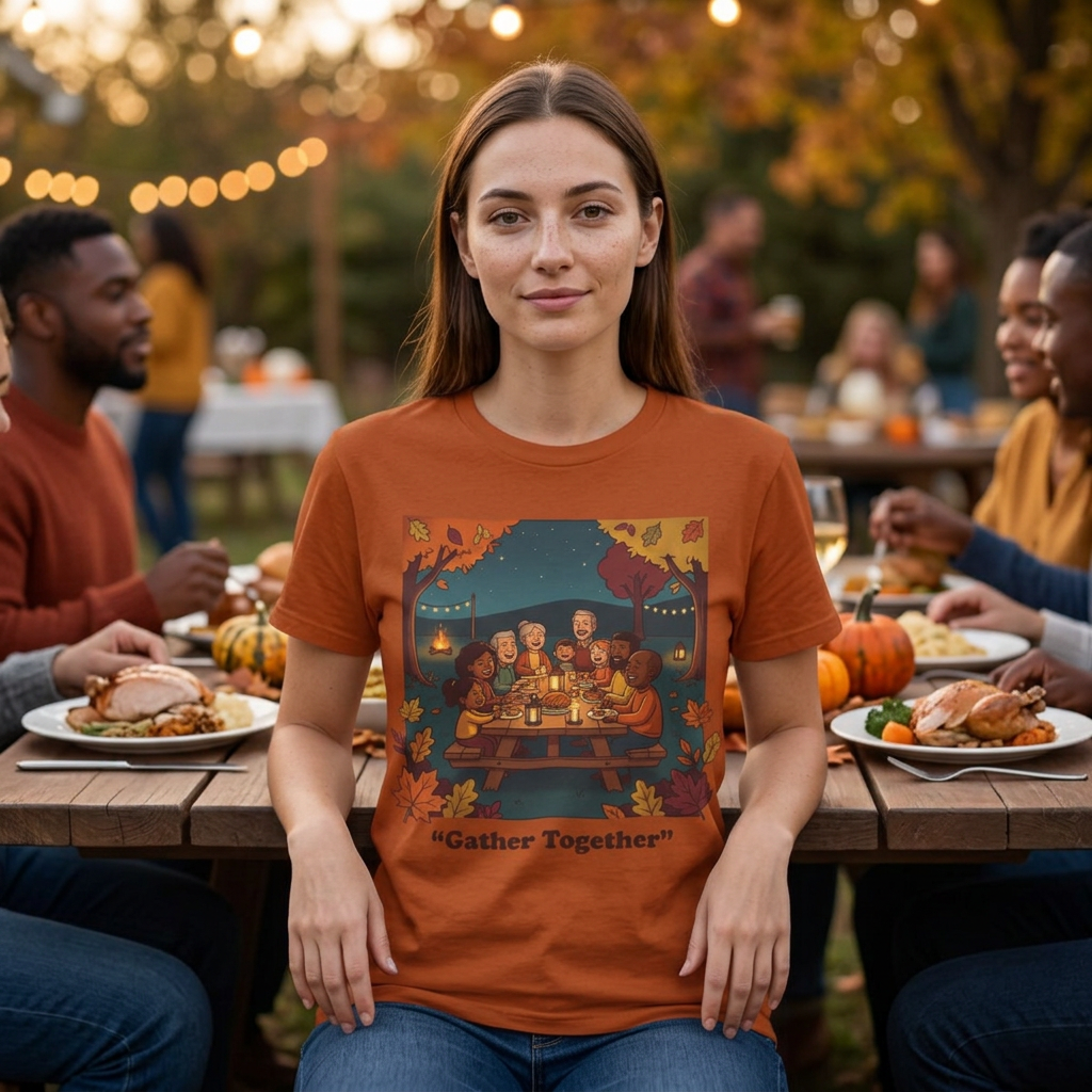 Gather Together T‑Shirt — Cozy Autumn Family Dinner Tee