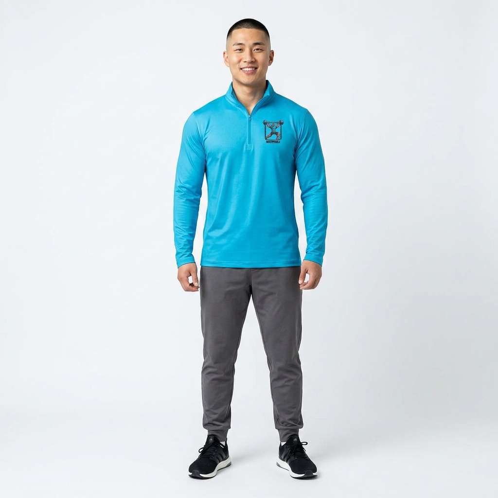 UNSTOPPABLE Quarter-Zip Pullover — Minimal Blue Geometric Logo