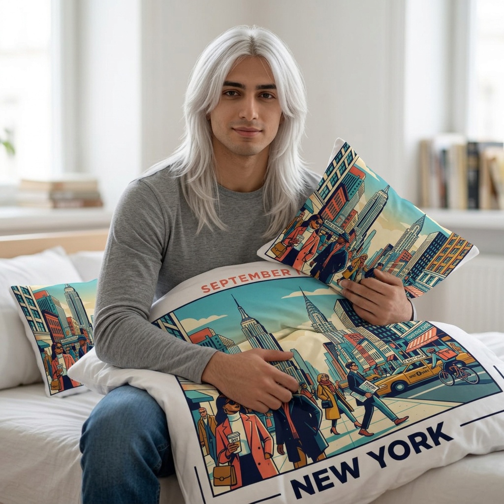 New York City Bedding Set — 'September in New York' Cotton Duvet Cover