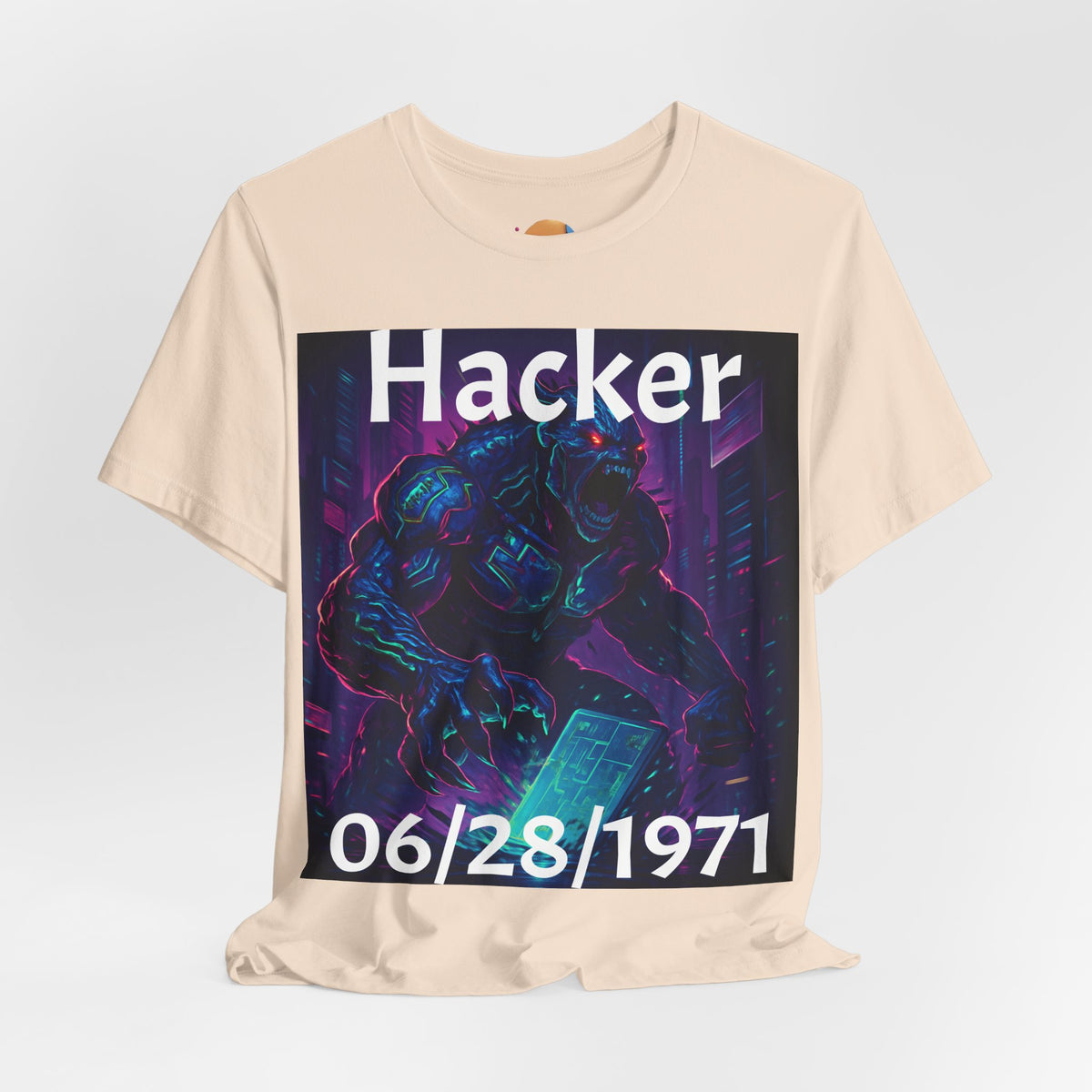 HACKER— '06/28/1971' Graphic tee. Dark Creature Illustration