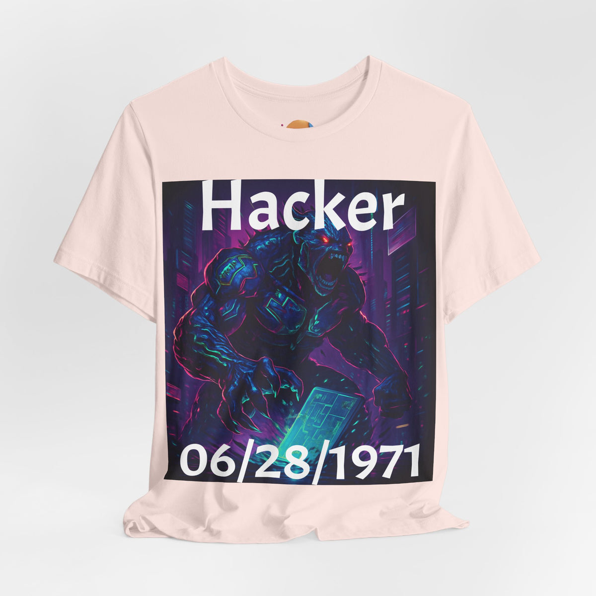 HACKER— '06/28/1971' Graphic tee. Dark Creature Illustration
