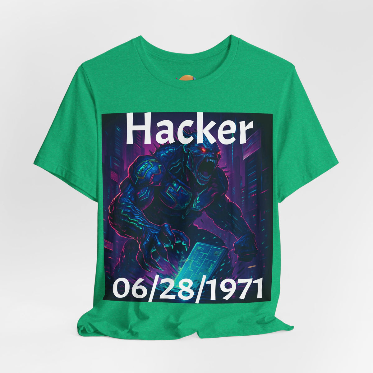 HACKER— '06/28/1971' Graphic tee. Dark Creature Illustration