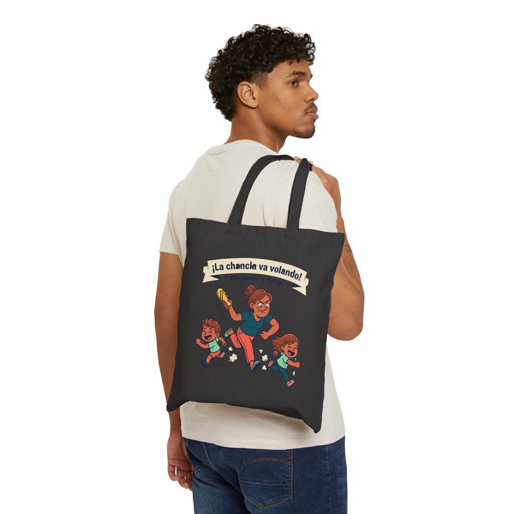 Tote Bag — "La chancla va volando! (The sandal is flying!)" Funny Family Mom Graphic Tote