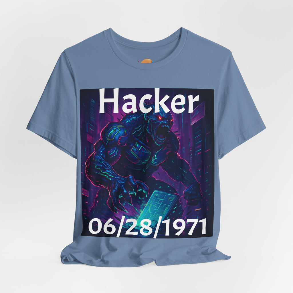 HACKER— '06/28/1971' Graphic tee. Dark Creature Illustration