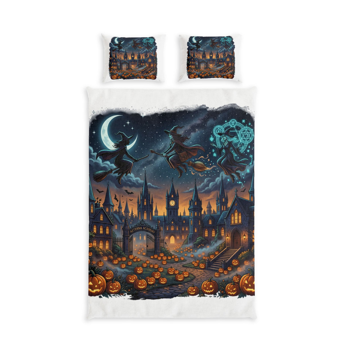 HALLOWEEN Castle Cotton Bed Set — Spooky Pumpkin Night Bedding