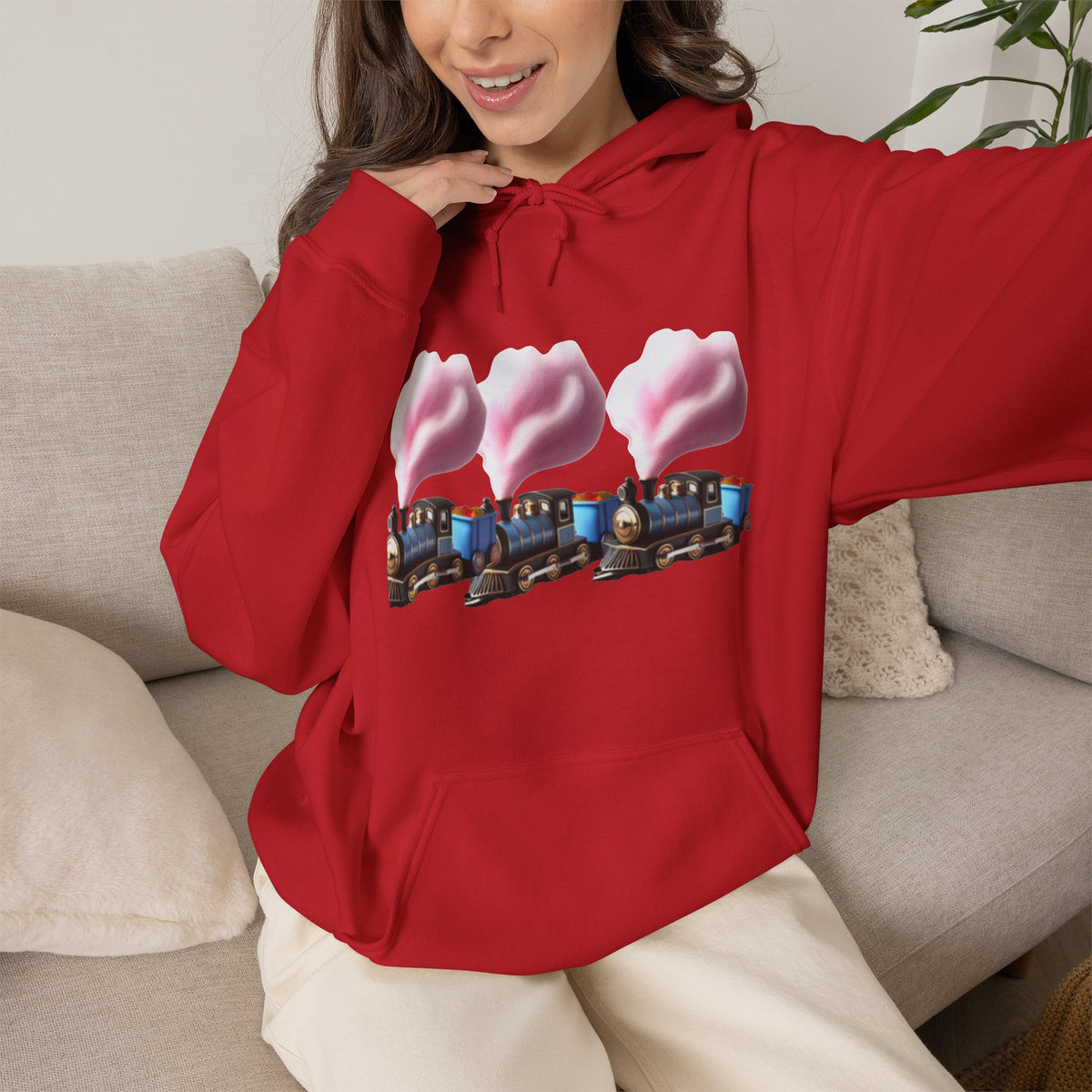 Cotton Candy Train Hoodie — Whimsical Retro Locomotive Sweatshirt