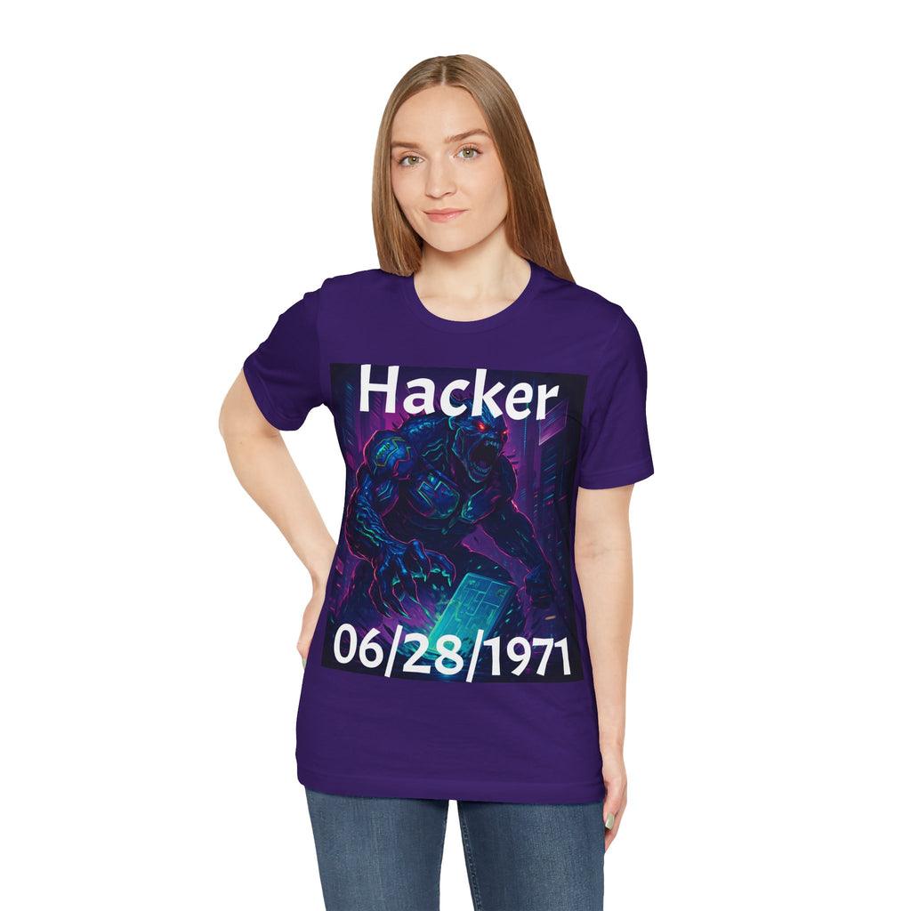 HACKER— '06/28/1971' Graphic tee. Dark Creature Illustration