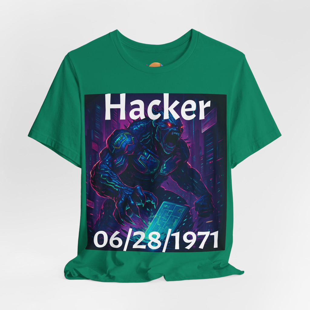HACKER— '06/28/1971' Graphic tee. Dark Creature Illustration