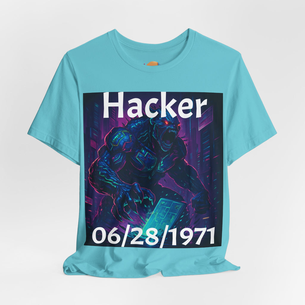 HACKER— '06/28/1971' Graphic tee. Dark Creature Illustration