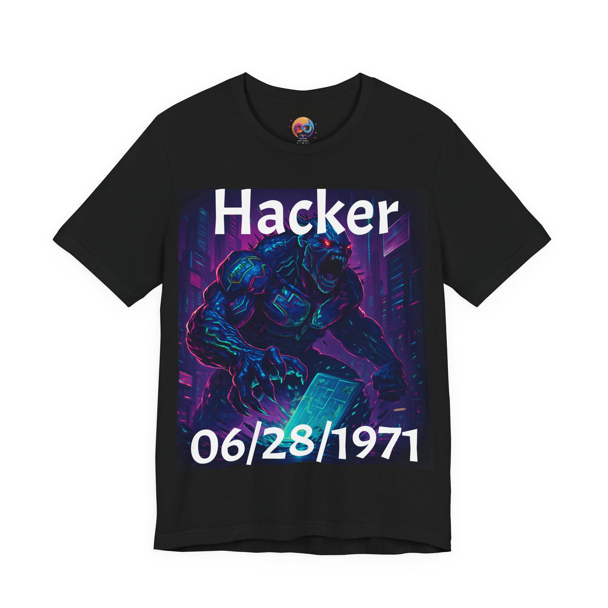 HACKER— '06/28/1971' Graphic tee. Dark Creature Illustration