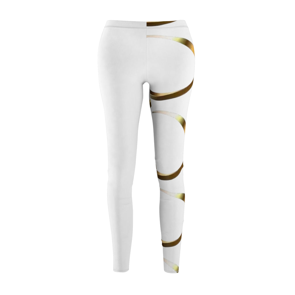 Gold Ribbon White Leggings — Women’s Casual AOP Leggings