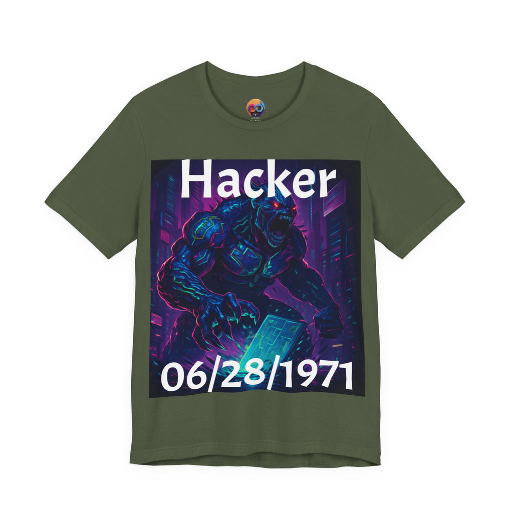 HACKER— '06/28/1971' Graphic tee. Dark Creature Illustration